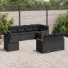 8 pcs conjunto sofás de jardim com almofadões vime PE preto 1