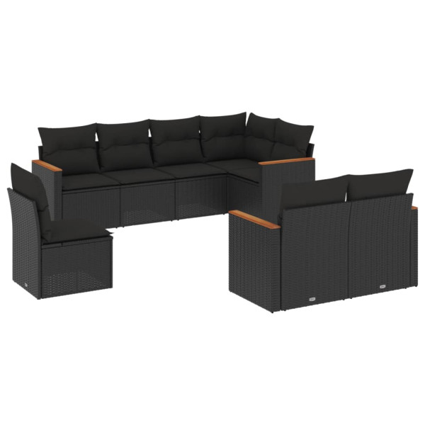 Set de sofás de jardín 8 piezas y cojines ratán sintético negro M 2