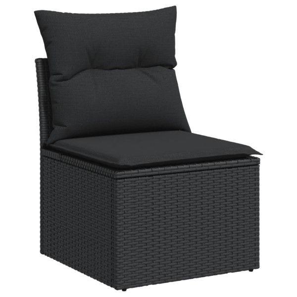 8 pcs conjunto sofás de jardim com almofadões vime PE preto M 4