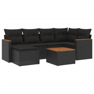 7 pcs conjunto de sofás p/ jardim c/ almofadões vime PE preto H