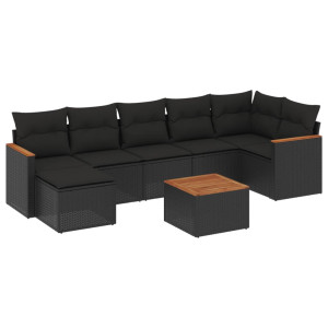 8 pcs conjunto sofás de jardim com almofadões vime PE preto H