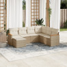 7 pcs conjunto de sofás p/ jardim com almofadões vime PE bege 1
