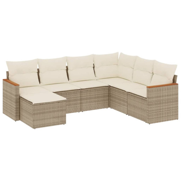 7 pcs conjunto de sofás p/ jardim com almofadões vime PE bege M 2