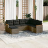 7 pcs conjunto sofás p/ jardim c/ almofadões vime PE cinzento 1