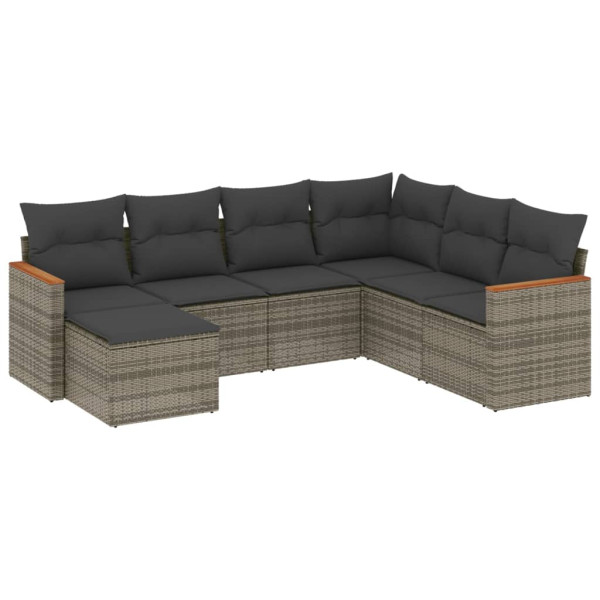 7 pcs conjunto sofás p/ jardim c/ almofadões vime PE cinzento M 2