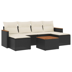 7 pcs conjunto de sofás p/ jardim c/ almofadões vime PE preto H