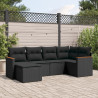 6 pcs conjunto sofás de jardim c/ almofadões vime PE preto 1