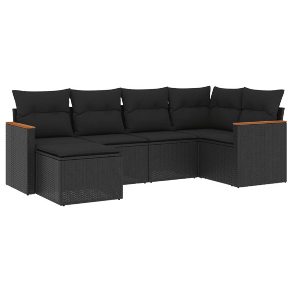 Set de sofás de jardín 6 piezas y cojines ratán sintético negro M 2