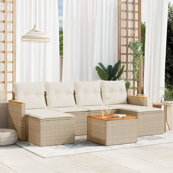 7 pcs conjunto de sofás p/ jardim com almofadões vime PE bege D