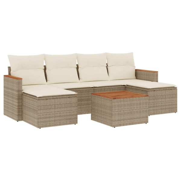 Set sofás de jardín 7 piezas y cojines ratán sintético beige M 2