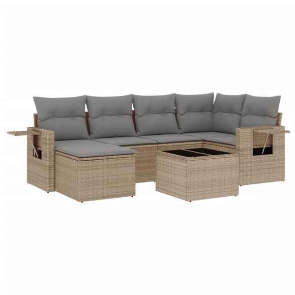 7 pcs conjunto de sofás p/ jardim com almofadões vime PE bege M 2