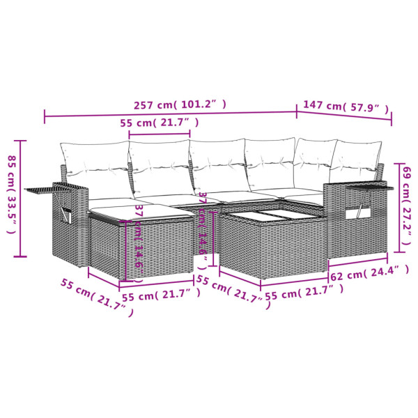 Set sofás de jardín 7 piezas y cojines ratán sintético beige M 3