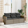 3 pcs conjunto sofás de jardim c/ almofadões vime PE cinzento 1