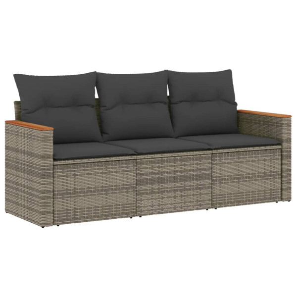 Set de sofá de jardín 3 pzas y cojines ratán sintético gris M 2