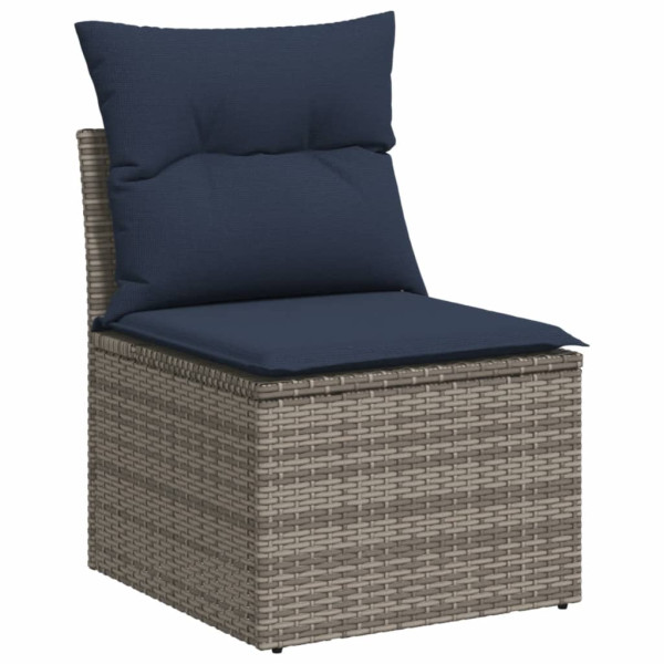 Set de sofá de jardín 3 pzas y cojines ratán sintético gris M 3