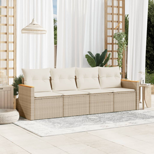 4 pcs conjunto de sofás para jardim c/ almofadões vime PE bege D