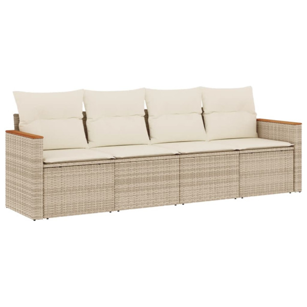 4 pcs conjunto de sofás para jardim c/ almofadões vime PE bege M 2