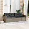 4 pcs conjunto sofás de jardim c/ almofadões vime PE cinzento 1
