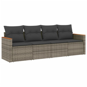 4 pcs conjunto sofás de jardim c/ almofadões vime PE cinzento H
