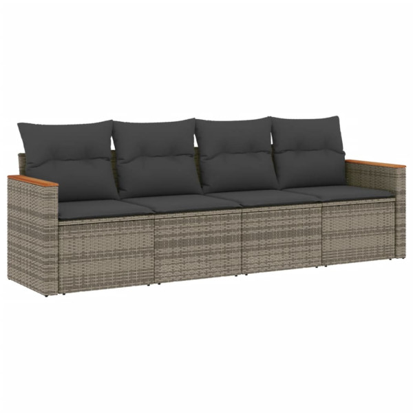 4 pcs conjunto sofás de jardim c/ almofadões vime PE cinzento M 2