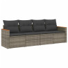 4 pcs conjunto sofás de jardim c/ almofadões vime PE cinzento 2