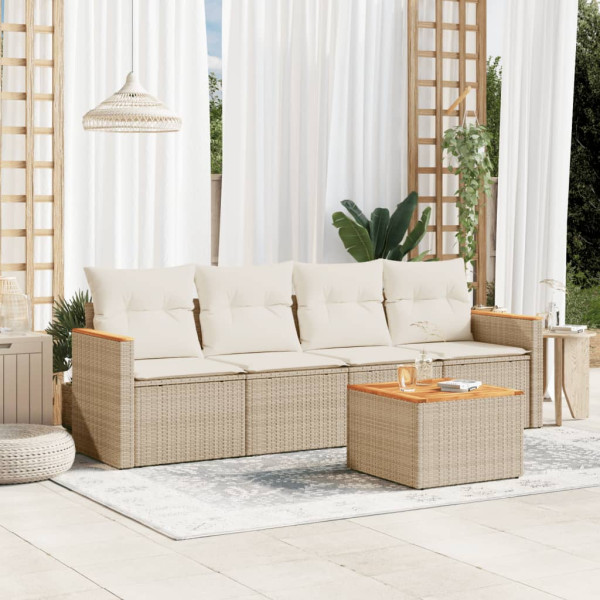 5 pcs conjunto de sofás p/ jardim com almofadões vime PE bege D