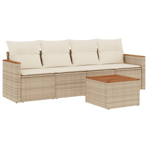5 pcs conjunto de sofás p/ jardim com almofadões vime PE bege H