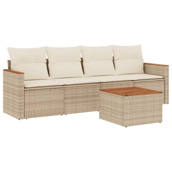 5 pcs conjunto de sofás p/ jardim com almofadões vime PE bege M 2
