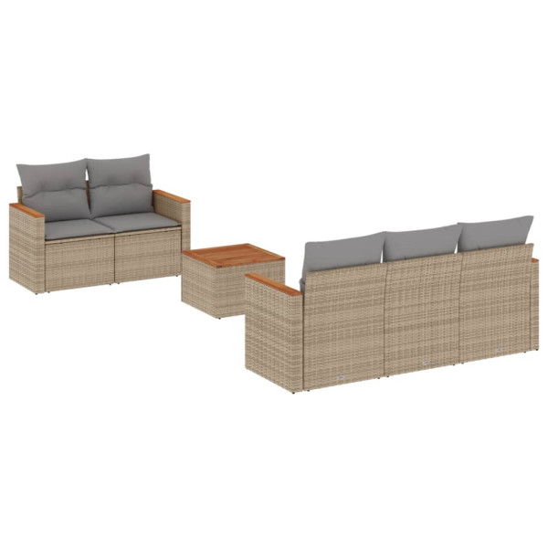 Juego de sofás jardín con cojines beige mezcla 6 pzas ratán PE M 2