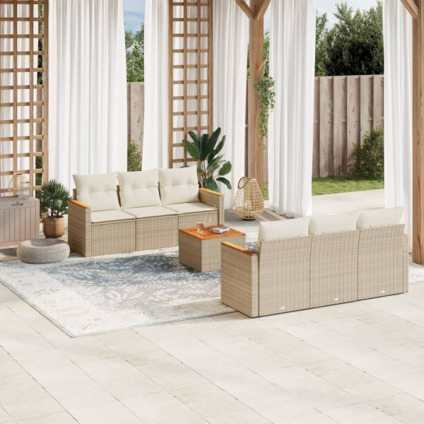 Set sofás de jardín 7 piezas y cojines ratán sintético beige D