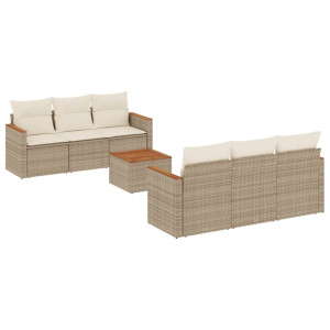 7 pcs conjunto de sofás p/ jardim com almofadões vime PE bege H