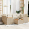 7 pcs conjunto de sofás p/ jardim com almofadões vime PE bege 1