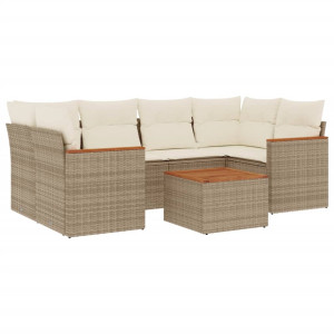 7 pcs conjunto de sofás p/ jardim com almofadões vime PE bege H