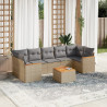 8 pcs conj. sofás jardim c/ almofadões vime PE bege misturado 1