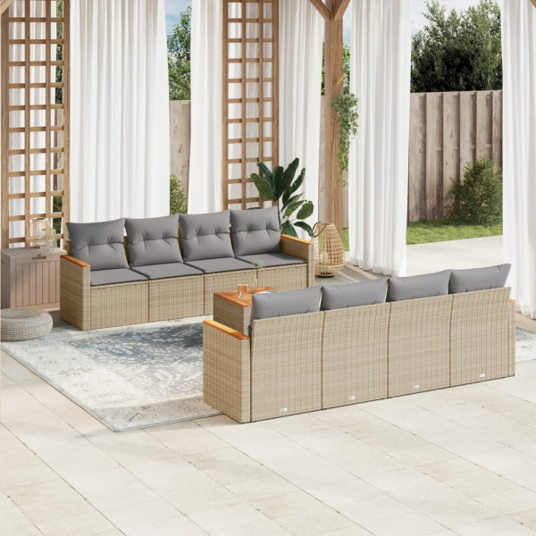 Juego de sofás jardín con cojines beige mezcla 9 pzas ratán PE D