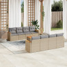 Juego de sofás jardín con cojines beige mezcla 9 pzas ratán PE 1