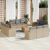Juego de sofás jardín con cojines beige mezcla 13 pzas ratán PE 1