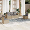 5 pcs conj. sofás jardim c/ almofadões vime PE bege misturado 1