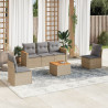 Juego de sofás jardín con cojines beige mezcla 6 pzas ratán PE 1