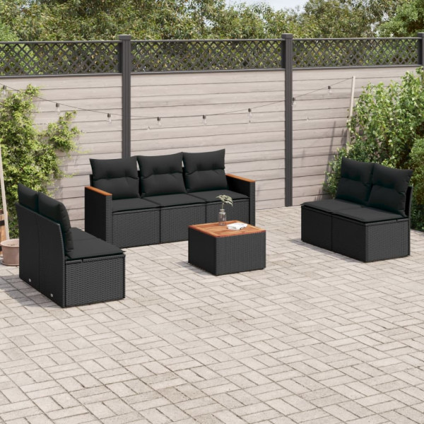 Set de sofás de jardín 8 piezas y cojines ratán sintético negro D