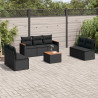 Set de sofás de jardín 8 piezas y cojines ratán sintético negro 1