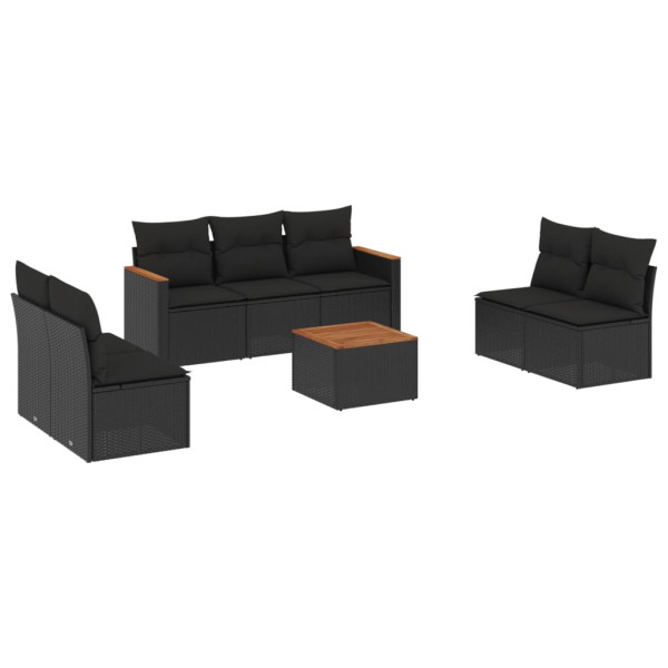 Set de sofás de jardín 8 piezas y cojines ratán sintético negro M 2
