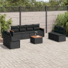 9 pcs conjunto de sofás p/ jardim c/ almofadões vime PE preto 1