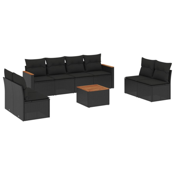 9 pcs conjunto de sofás p/ jardim c/ almofadões vime PE preto M 2
