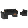 9 pcs conjunto de sofás p/ jardim c/ almofadões vime PE preto 2