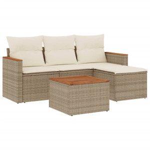 5 pcs conjunto de sofás p/ jardim com almofadões vime PE bege H