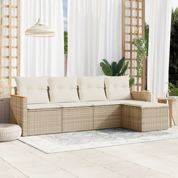 Juego de sofás jardín con cojines 5 pzas ratán sintético beige D