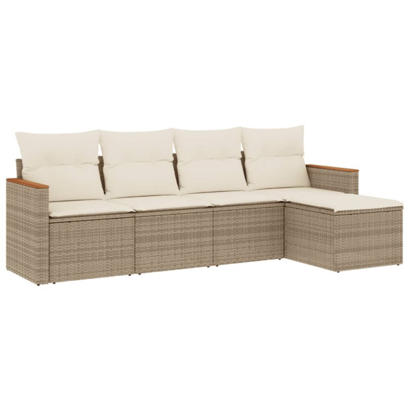 Juego de sofás jardín con cojines 5 pzas ratán sintético beige M 2