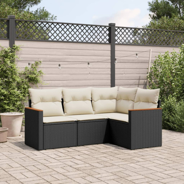 4 pcs conjunto de sofás para jardim c/ almofadões vime PE preto D
