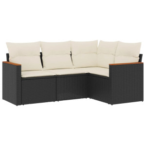 4 pcs conjunto de sofás para jardim c/ almofadões vime PE preto H